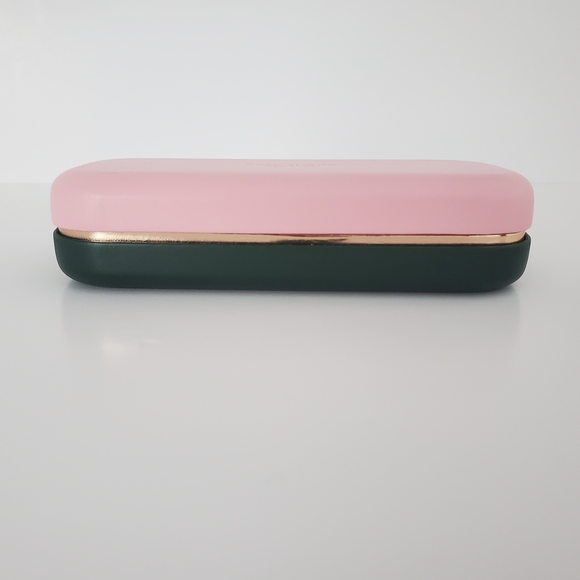 KATE SPADE Hardshell Eyewear Case Pink & Forest Green Goldtone Trim Storage Case - Picture 1 of 8